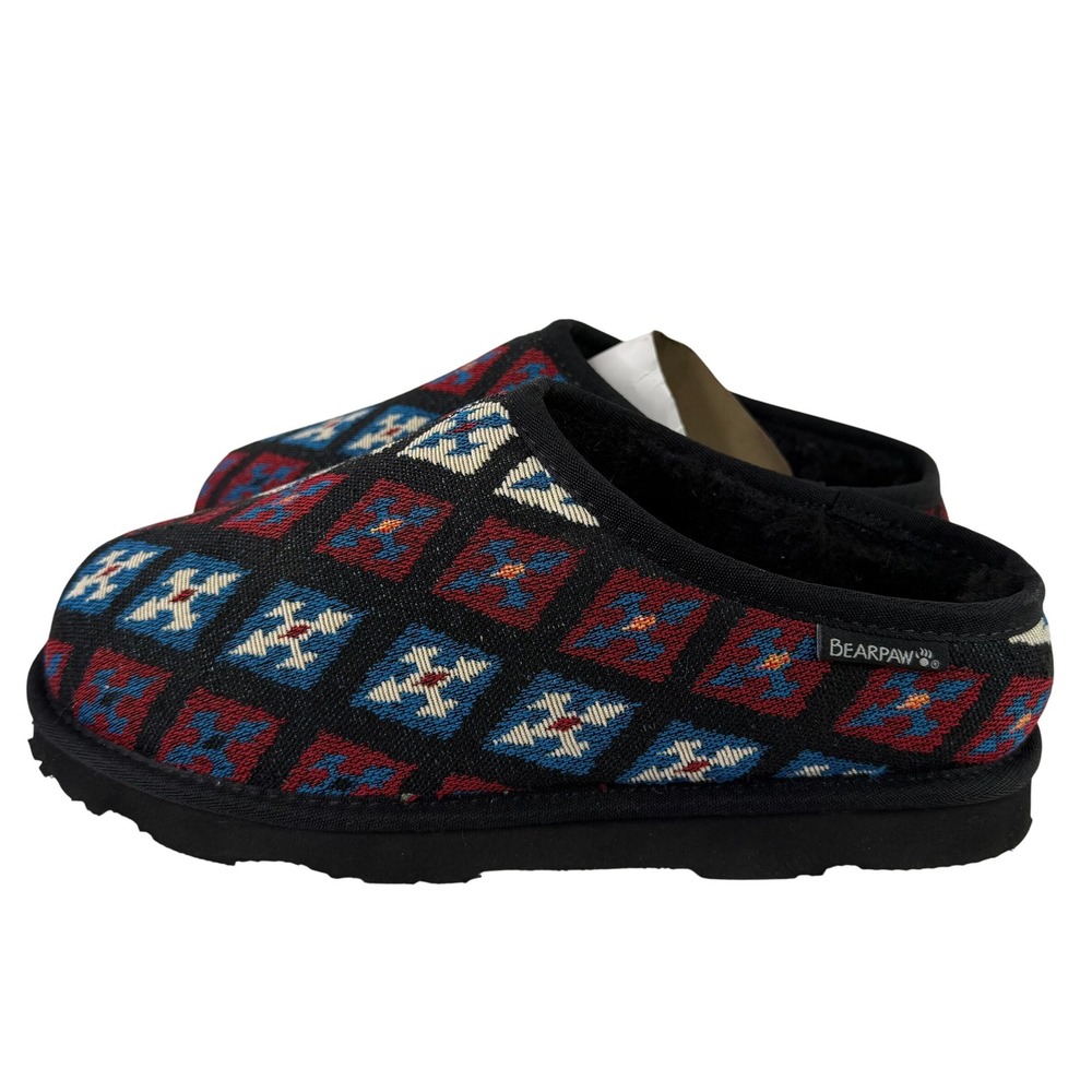 Bearpaw Tabitha Calico Womens Slippers Black Red Blue Geometric 3388W Size 13